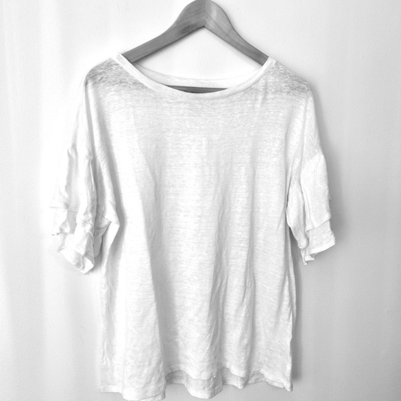 J. Jill Womens 100% Linen White Flutter Sleeve Top Blouse Tee Size M Scoop Neck - Picture 2 of 7